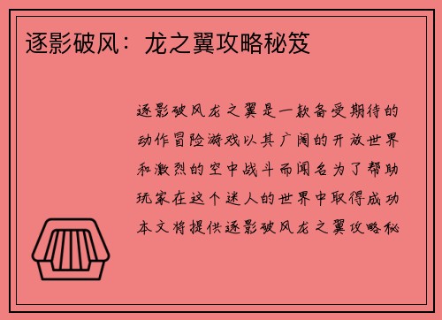 逐影破风：龙之翼攻略秘笈